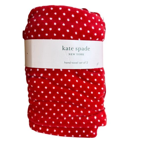 Kate Spade Hand Towels Red Polka Dot Print - Picture 1 of 2